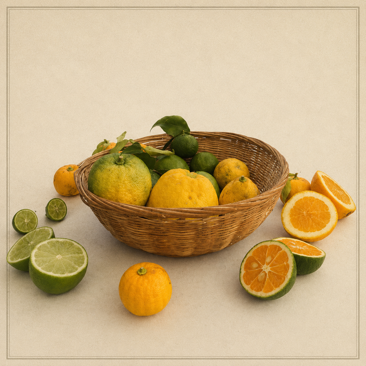 Assortiment d'agrumes rustiques bio récoltés à la pépinière La Forêt des Saveurs